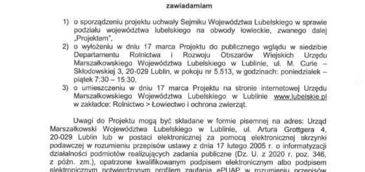 Obwieszczenie Marszałka Województwa Lubelskiego w sprawie podziału na okręgi łowieckie